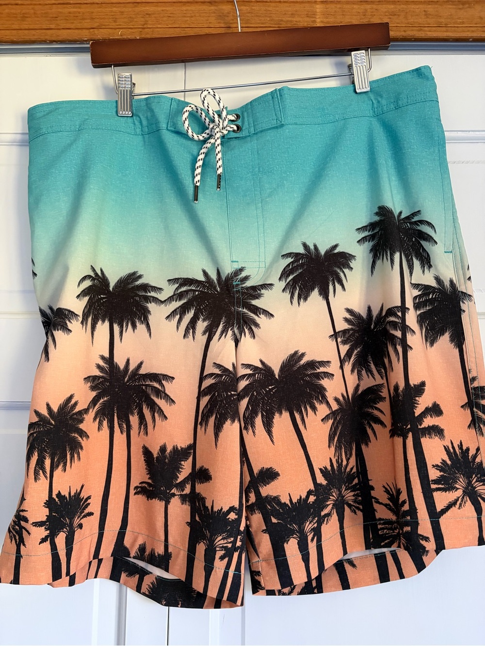 NWT Sonoma Sz XL Teal, Black and Orange Palm Tree Board Shorts Drawstring Pocket
